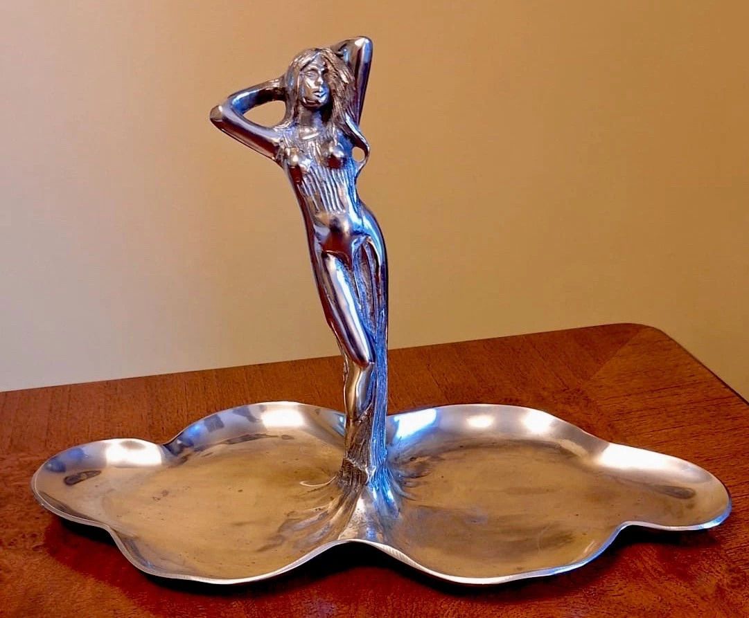 Art Nouveau Jugendstil Sweetmeat Stand Dish Woman Maiden Albert Mayer