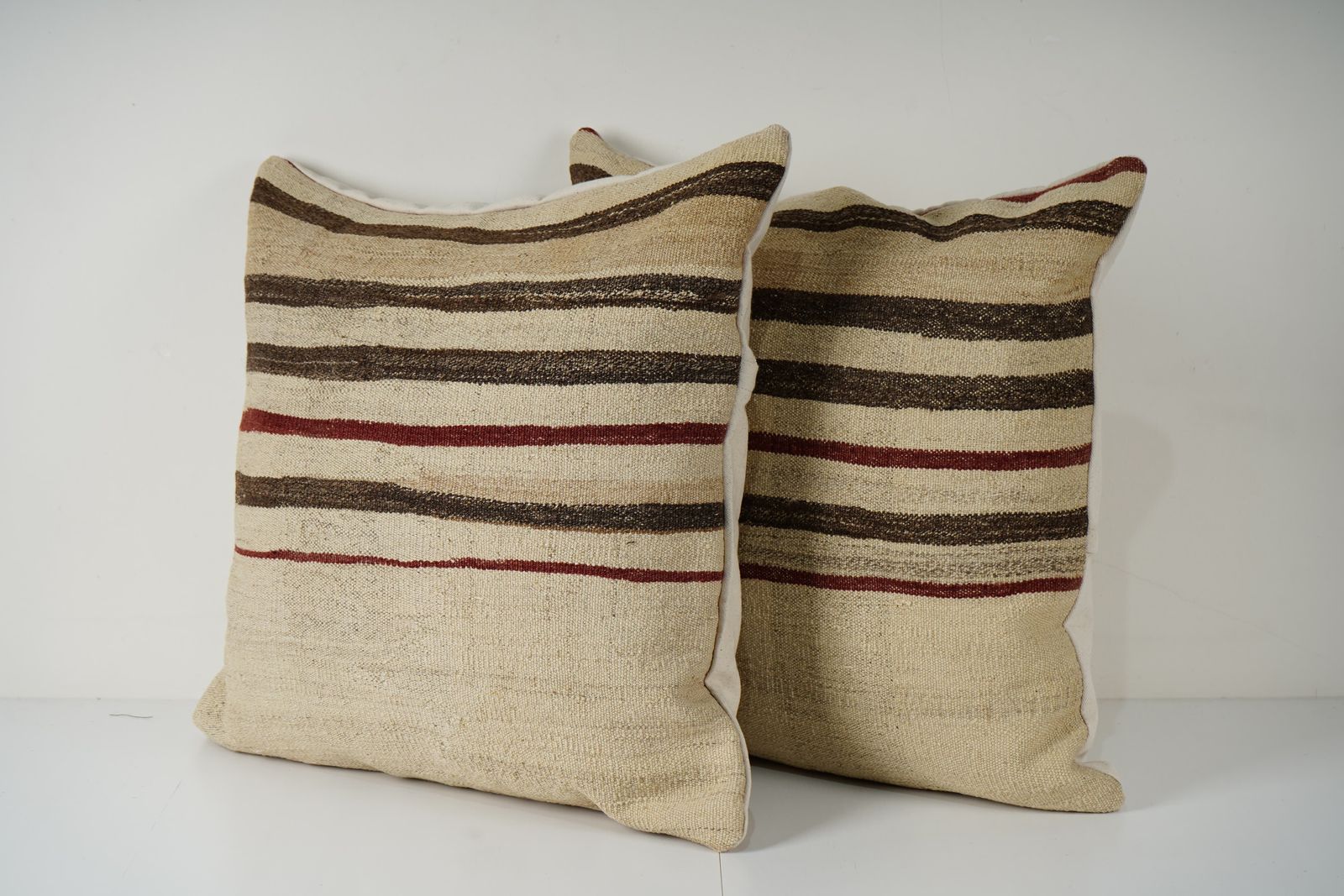 Set Of 2 Hemp Kilim Pillows   Turkish Handcrafted Cushions With Stripes For Boho Living Room photo furniture