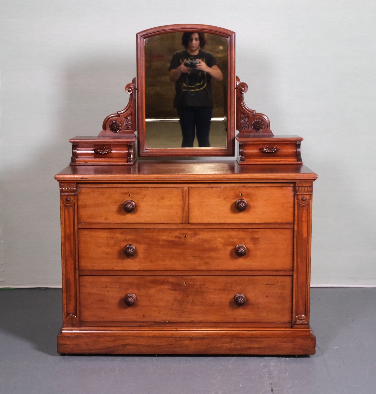 Brown Victorian Chest Of Drawers/ Dressing Table With Mirror & Drawers photo furniture