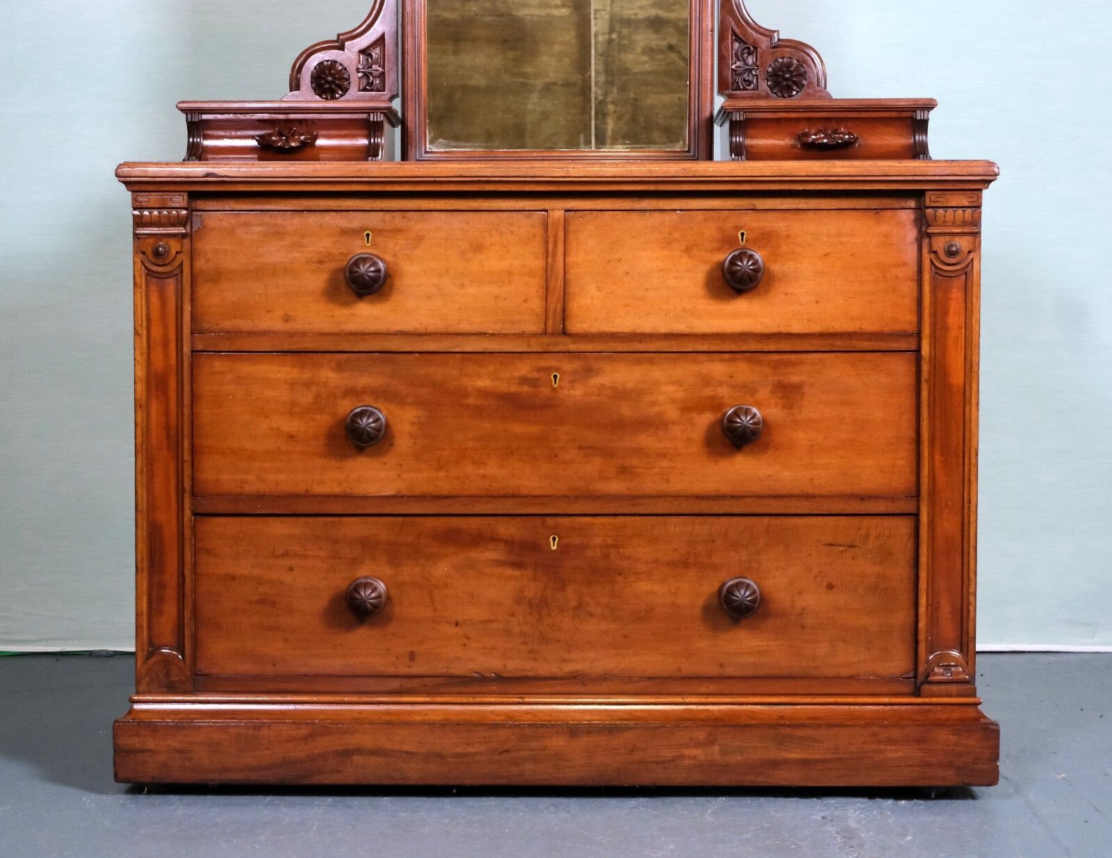 Brown Victorian Chest Of Drawers/ Dressing Table With Mirror & Drawers photo Furniture