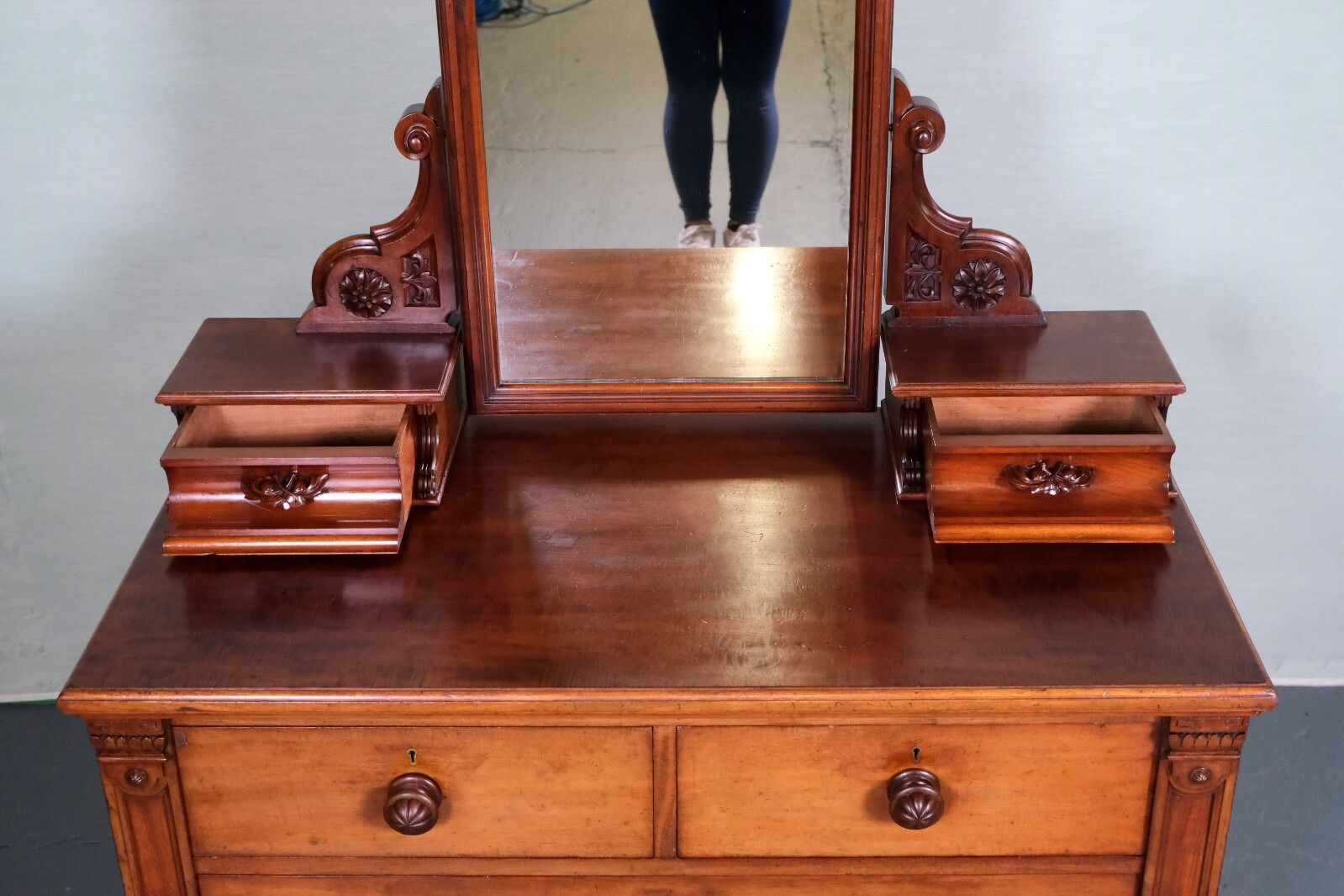 Furniture Brown Victorian Chest Of Drawers/ Dressing Table With Mirror & Drawers photo