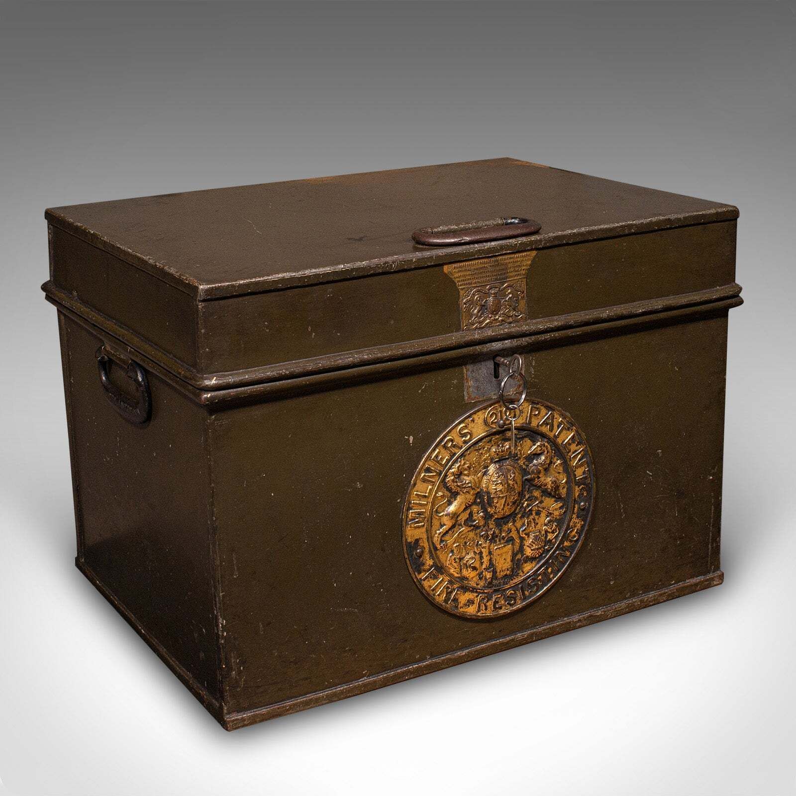 Antique Patent Safe, English Cast Iron Lock Box, Milners Of Liverpool, Victorian photo furniture