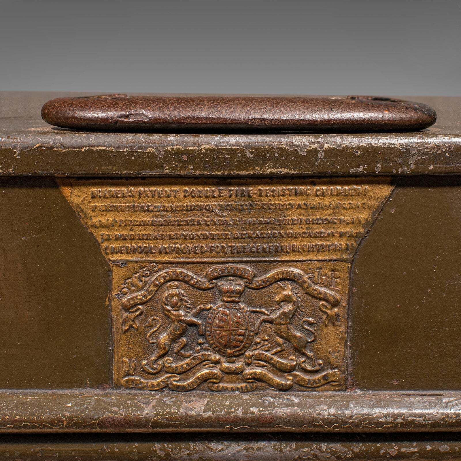 photo for sale Antique Patent Safe, English Cast Iron Lock Box, Milners Of Liverpool, Victorian