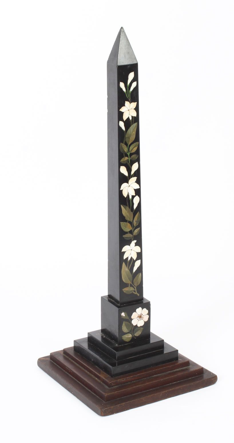 Victorian Ashford Pietra Dura Marble Obelisk 19th Century