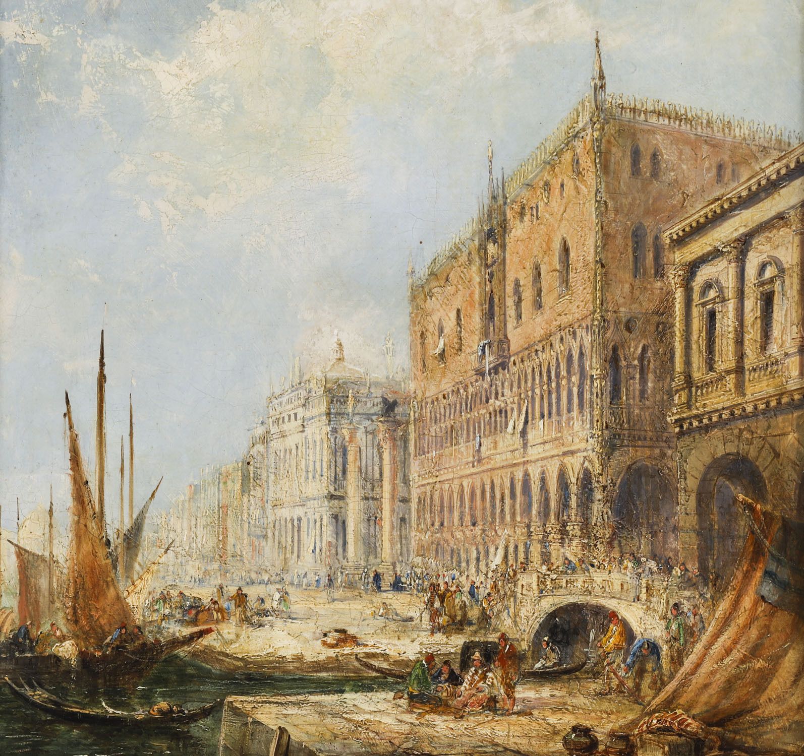Antique Oil Painting The Doges Palace Venice Jane Vivian 19th C photo Art