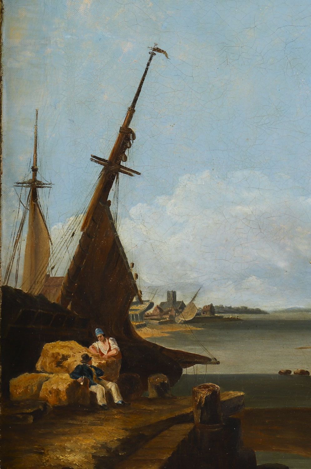 Antique Pair Of Coastal Scene Maritime Oil Paintings  19th Century photo Art