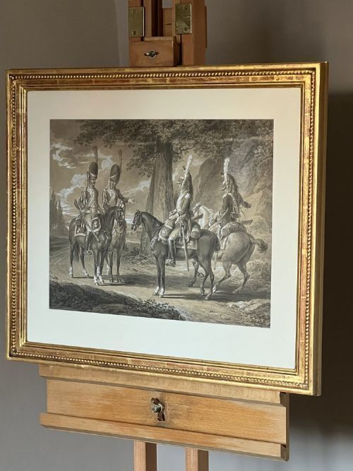 Vincenz Georg Kininger  (1767 1851)   Ink On Paper Drawing Of Four French Cavalrymen C.1810 photo furniture