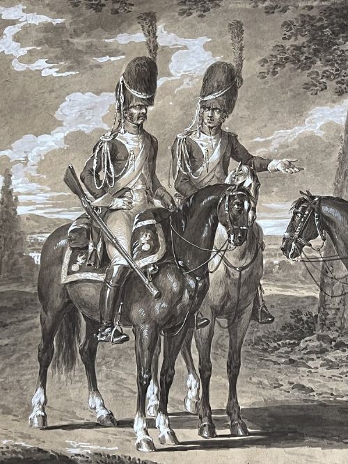 Vincenz Georg Kininger  (1767 1851)   Ink On Paper Drawing Of Four French Cavalrymen C.1810 photo for sale