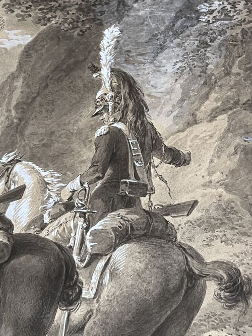 Vincenz Georg Kininger  (1767 1851)   Ink On Paper Drawing Of Four French Cavalrymen C.1810 photo vintage