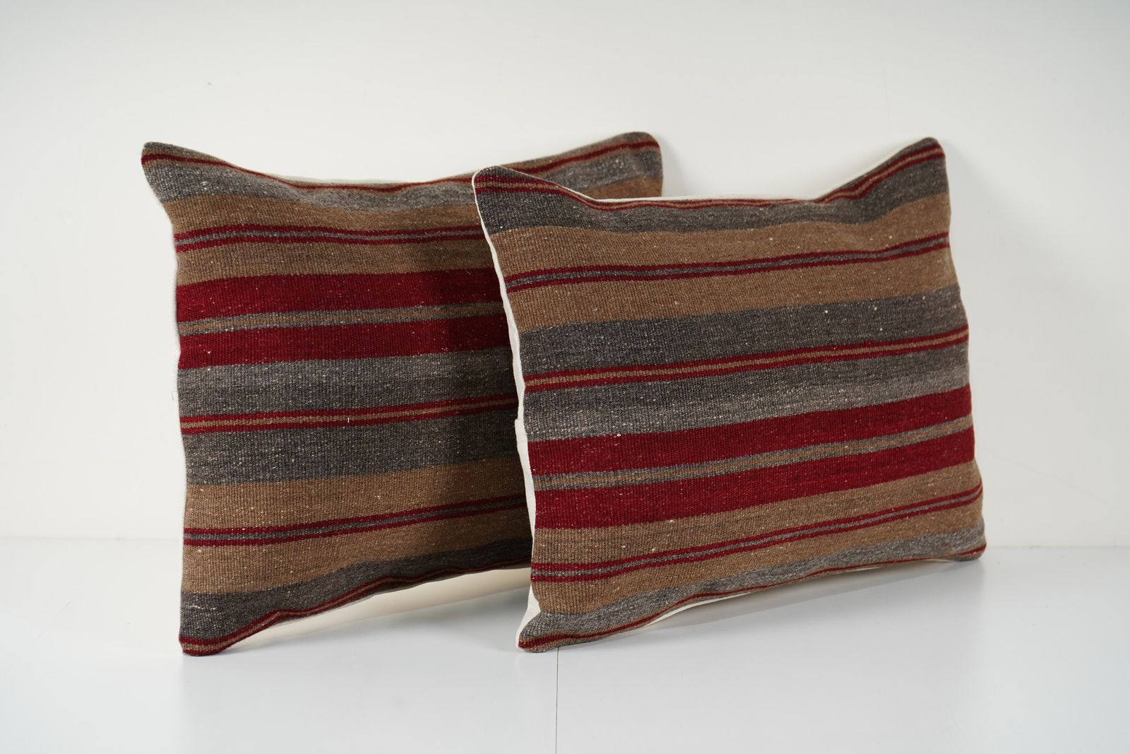 Set Of Two Turkish Striped Kilim Lumbar Pillow, Handmade Pillow, Pair Hemp Organic Cushion Case photo for sale