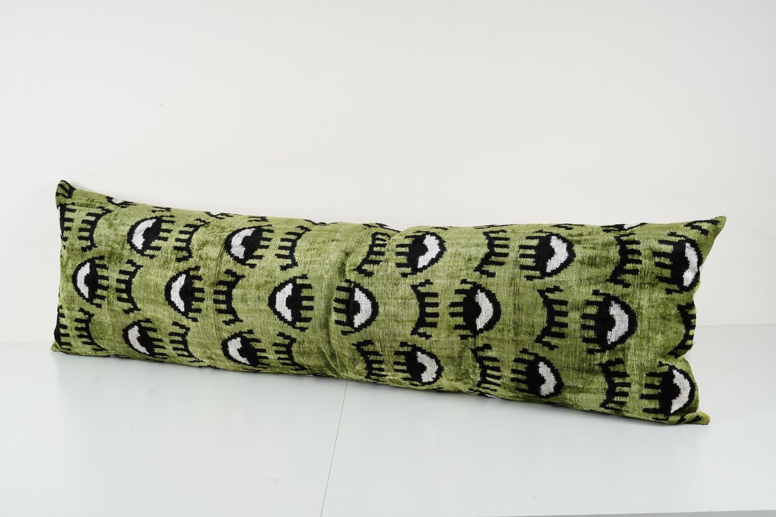 Green Silk Ikat Velvet Eye Pillow Case   Evil Eye Boho Bedding Cushion Cover photo Textiles
