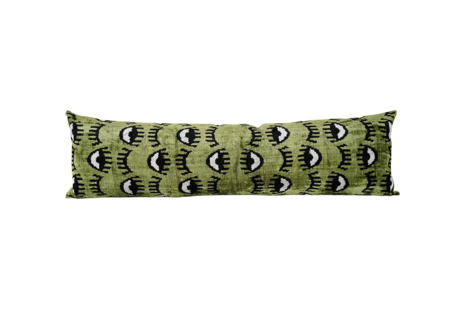 Green Silk Ikat Velvet Eye Pillow Case   Evil Eye Boho Bedding Cushion Cover