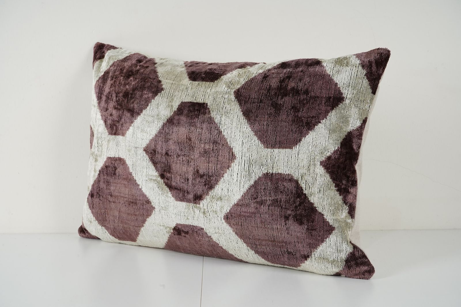 Plum & Light Grey Ikat Velvet Pillow Covers, Set Of 2 Geometric Cushion Covers Decorative Throw Pillows photo furniture