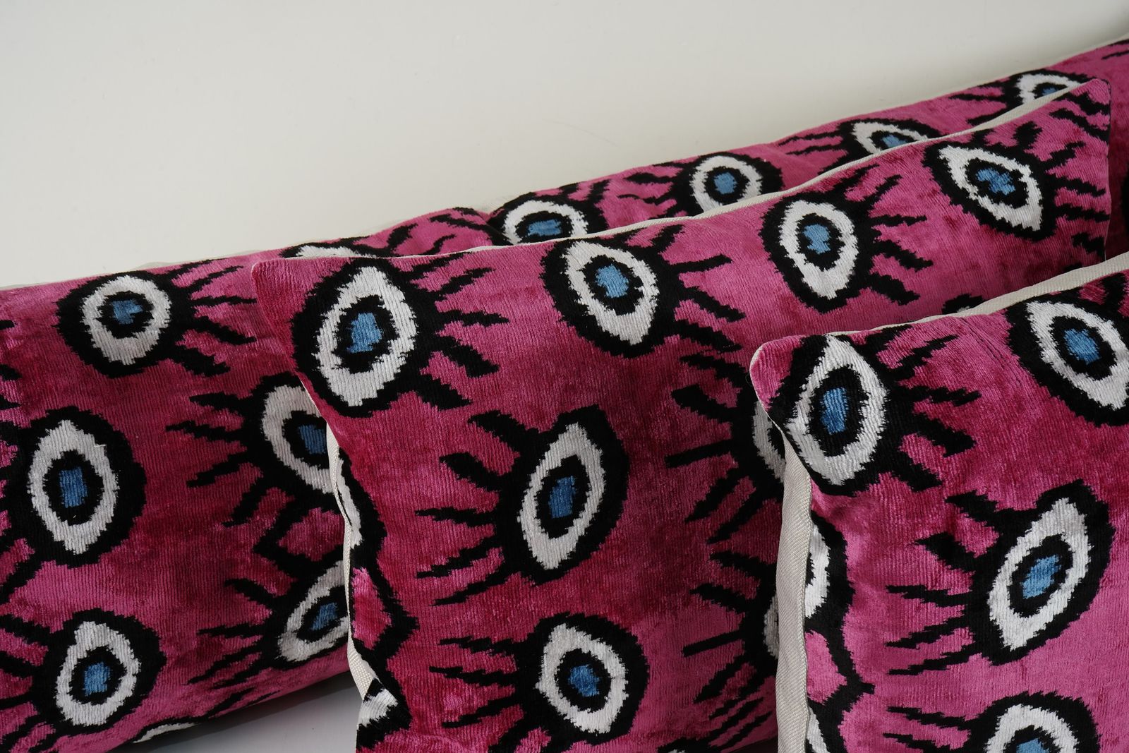 Ikat Eye Lumbar Pillow Cover   Pink Silk Ikat Velvet Pillowcase   Set Of Three photo furniture