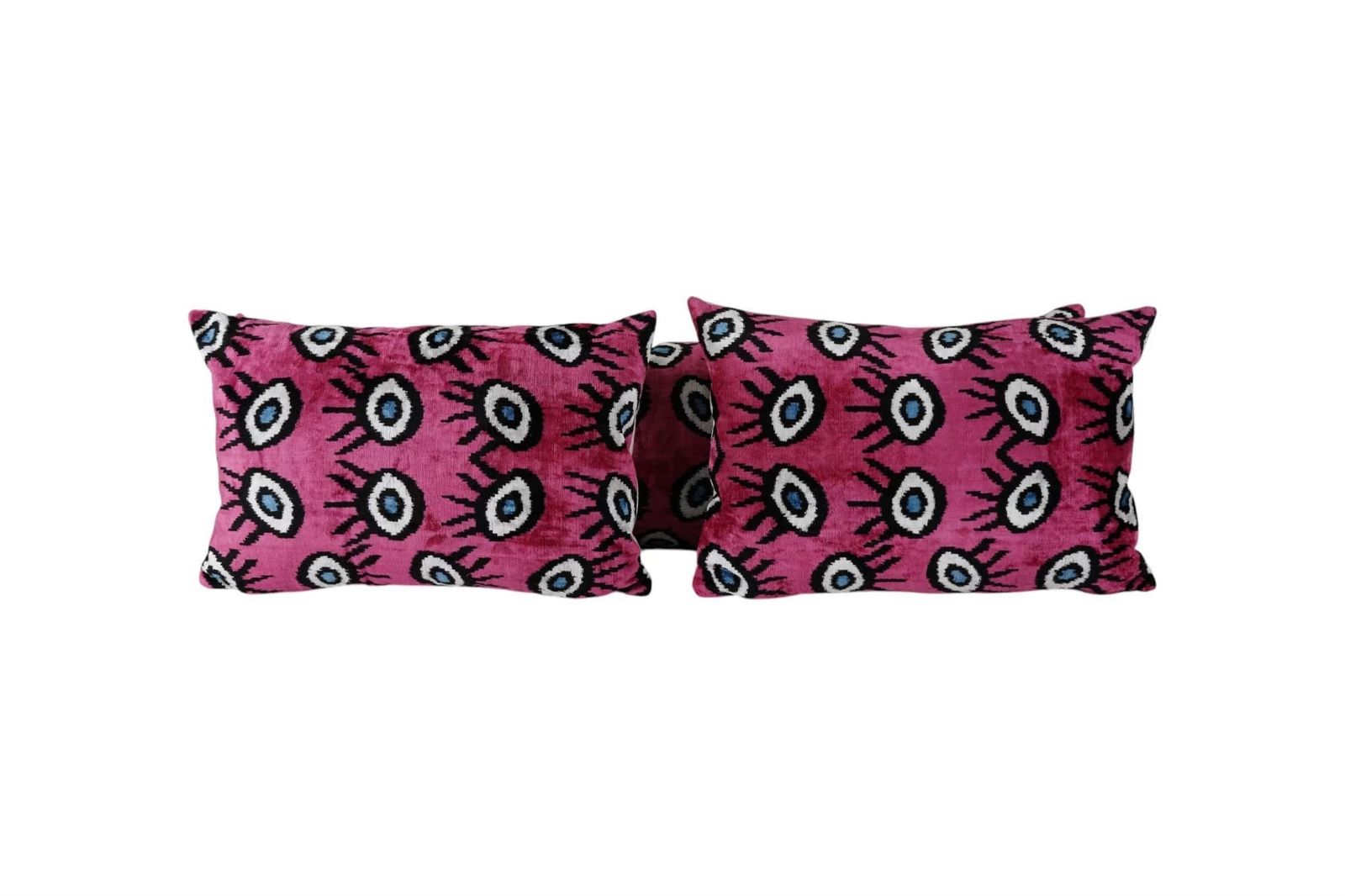 Ikat Eye Lumbar Pillow Cover   Pink Silk Ikat Velvet Pillowcase   Set Of Three