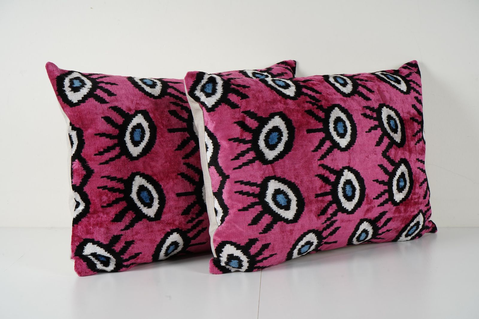 Pink Ikat Velvet Pillow Cover Set Of 2, Nazar Eye Pattern Bohemian Cushion Covers, Accent Throw Pillows For Sofa & Bedroom photo 133.0