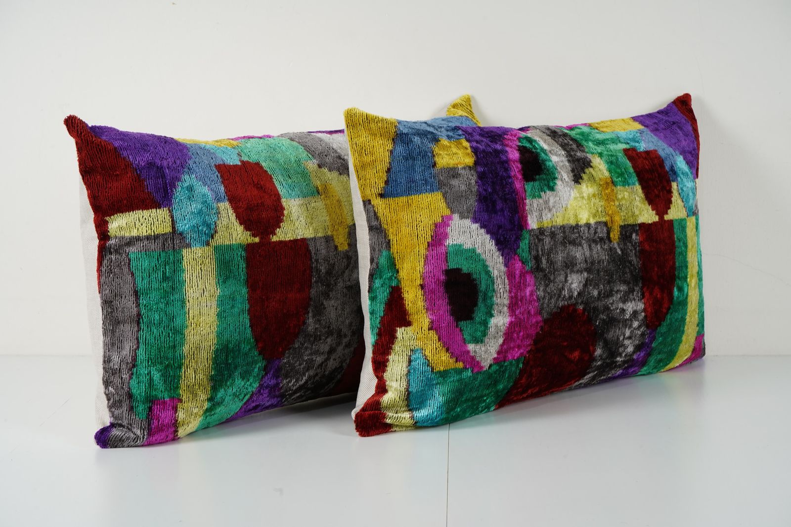 Silk Ikat Velvet Cushion Cover Set   Colourful Abstract Throw Pillow Cover   Home Decor Set photo furniture