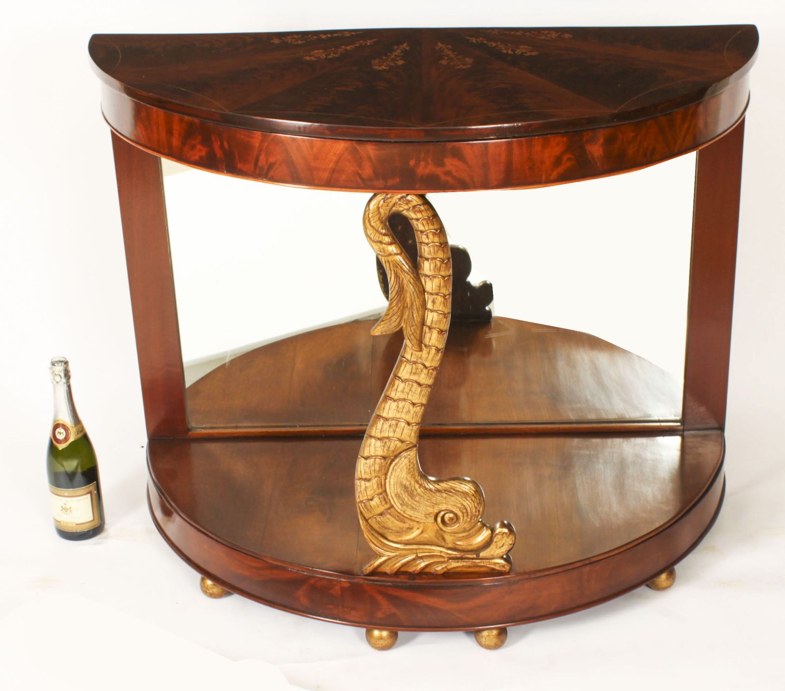 photo vinterior Antique Italian Flame Mahogany Giltwood Dolphin Console 19th C