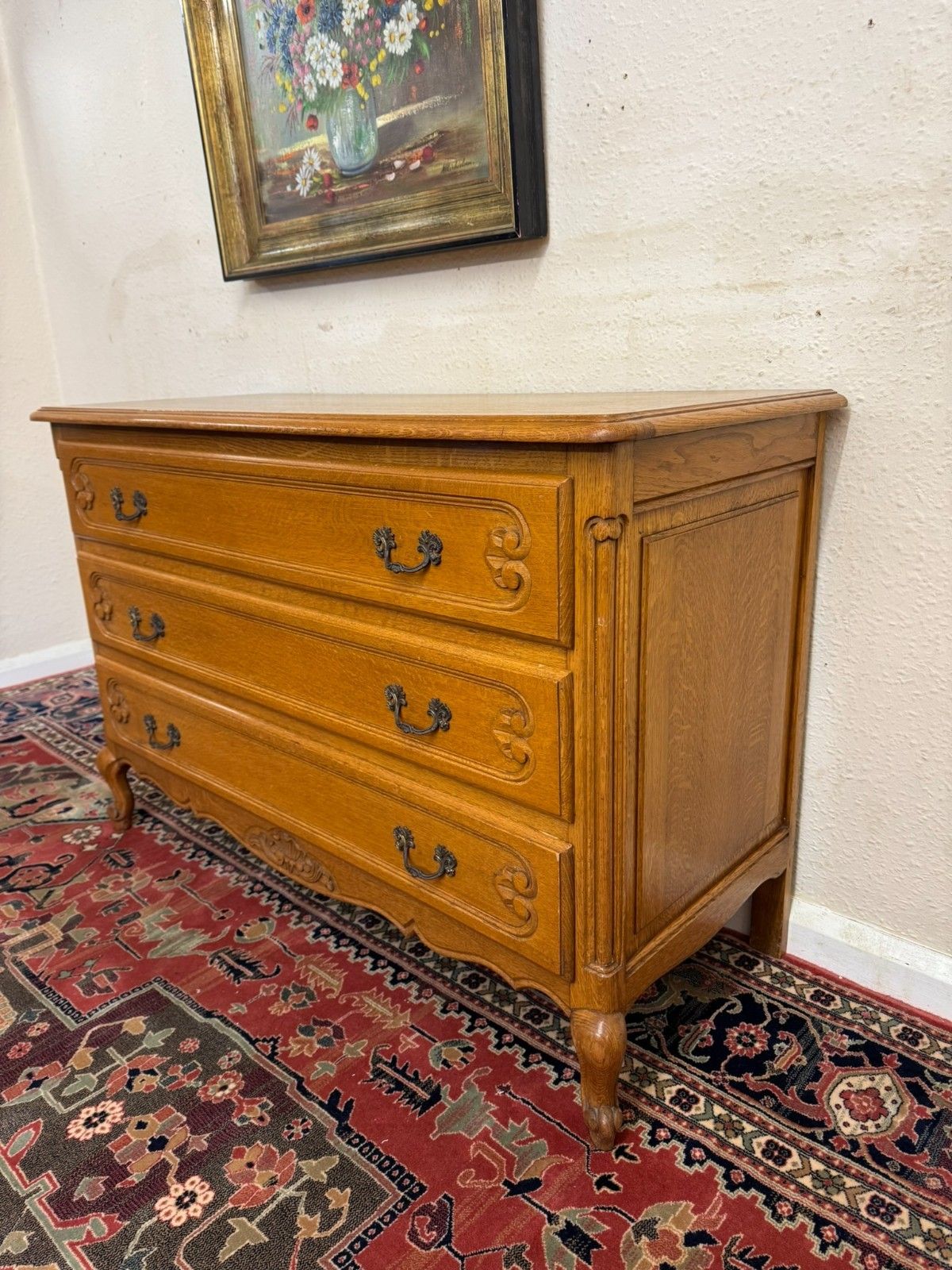 Fantastic Quality French Carved Oak Three Drawer Commode/Chest photo Furniture