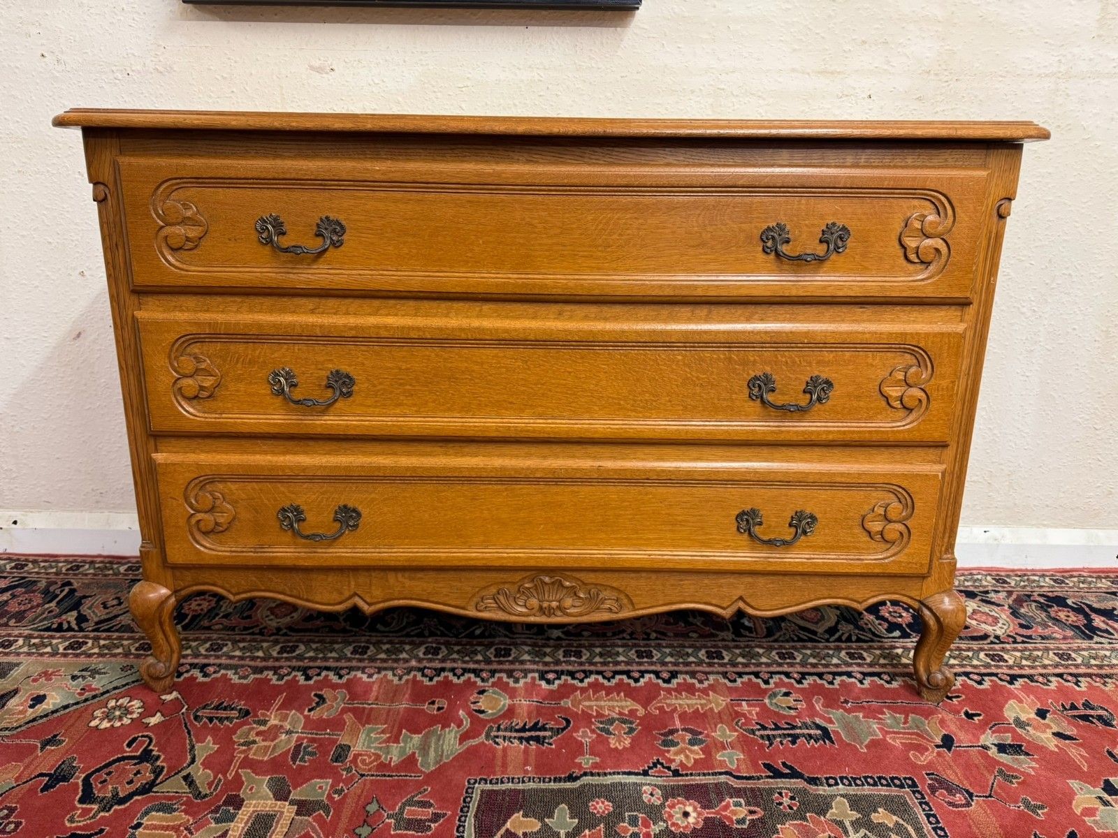 Fantastic Quality French Carved Oak Three Drawer Commode/Chest photo vinterior