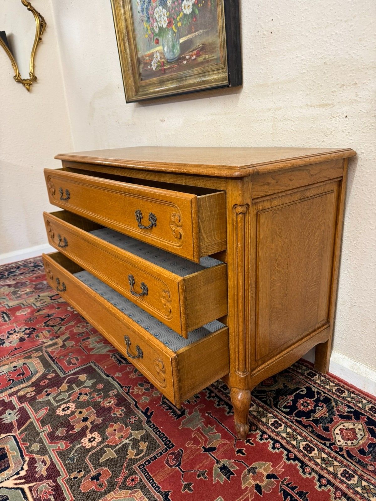 Fantastic Quality French Carved Oak Three Drawer Commode/Chest photo vintage