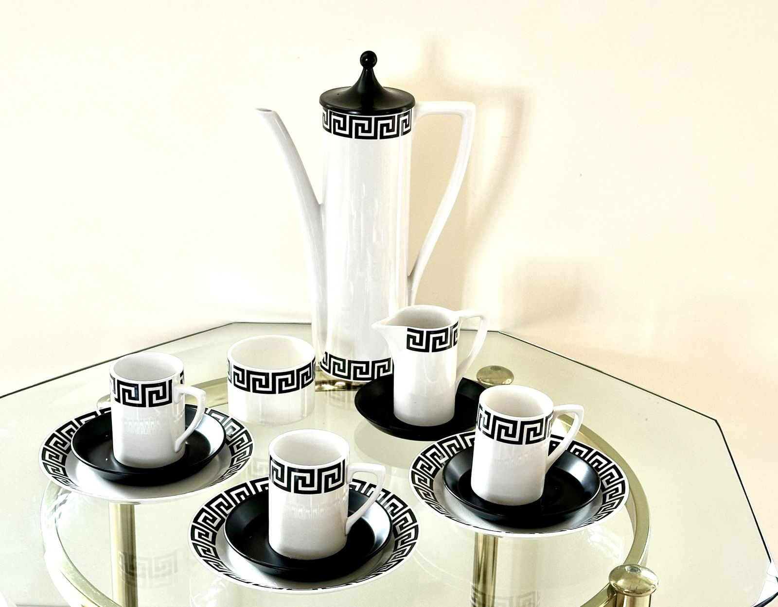 Portmeirion Susan Williams Ellis Greek Key Coffee Set. Black On White Ground. C.1962 photo furniture