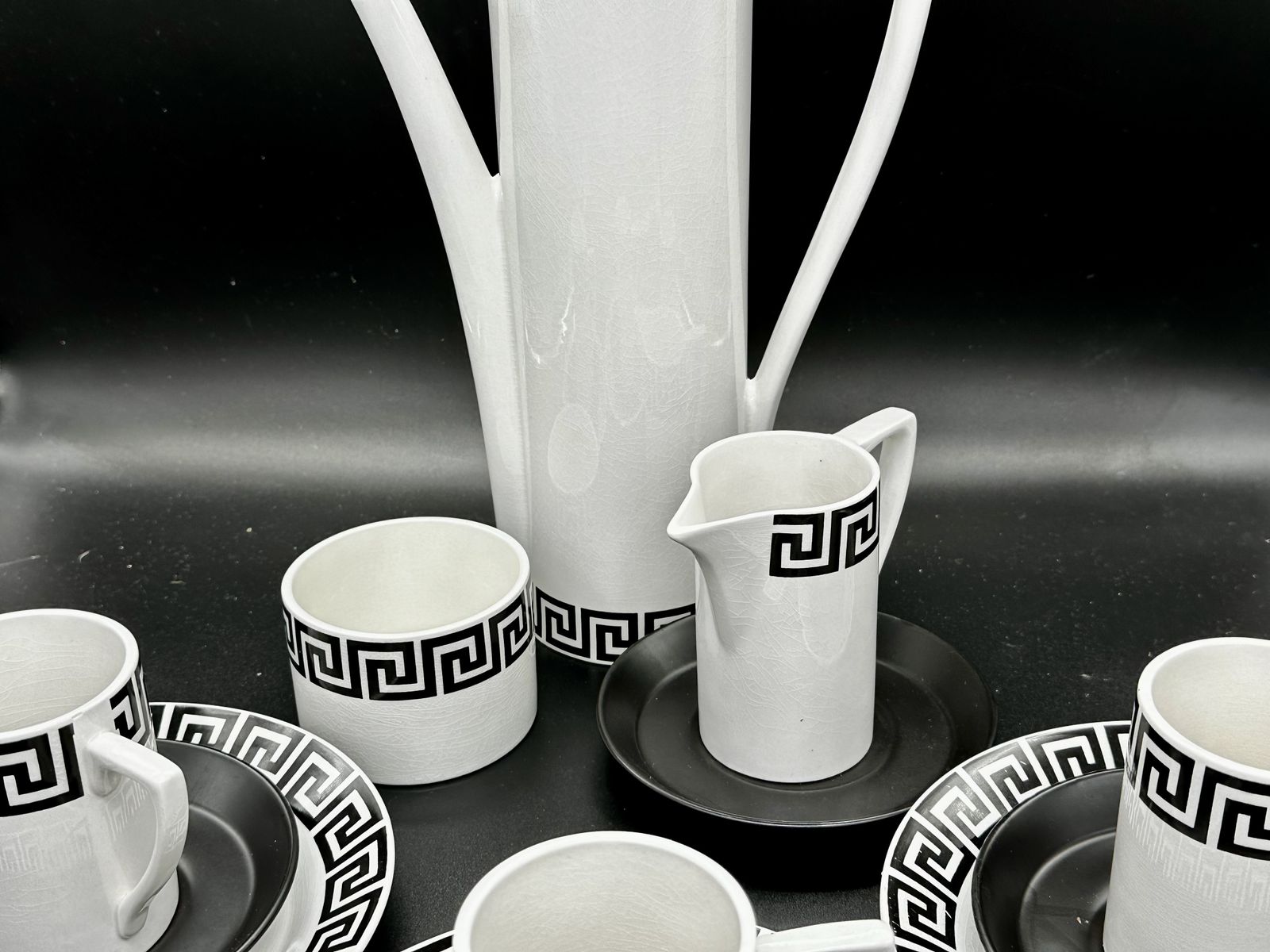 Portmeirion Susan Williams Ellis Greek Key Coffee Set. Black On White Ground. C.1962 photo 150.0