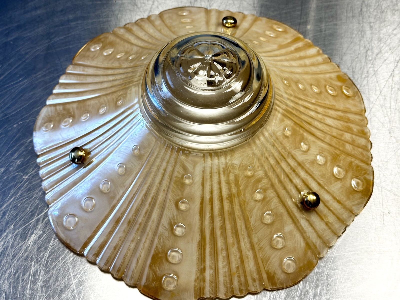 Art Deco Period Fluted Glass Ceiling Plafonnier Restored And Ready To Be Placed.Circa 1930. photo 299.0
