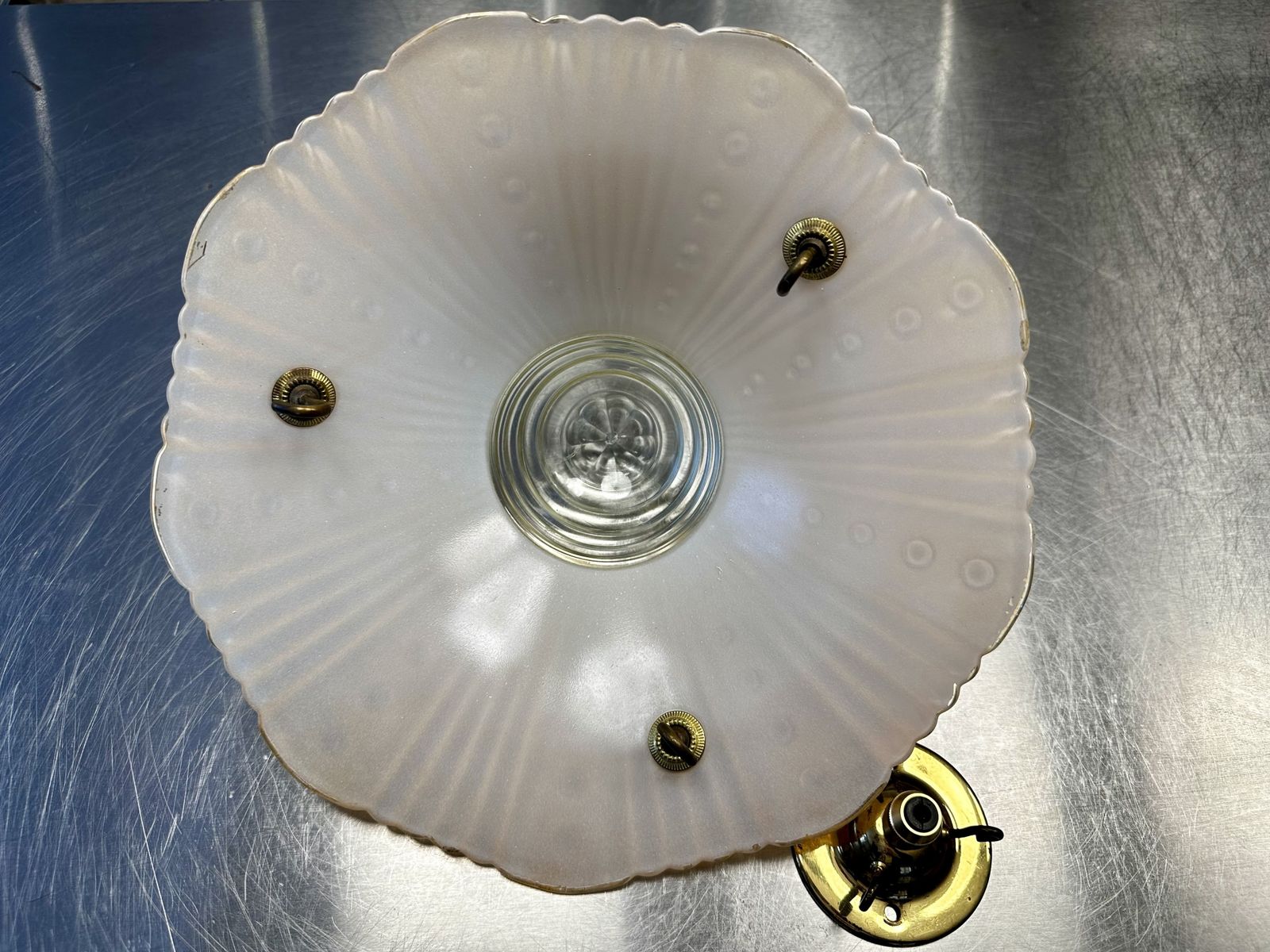 Art Deco Period Fluted Glass Ceiling Plafonnier Restored And Ready To Be Placed.Circa 1930. photo vinterior