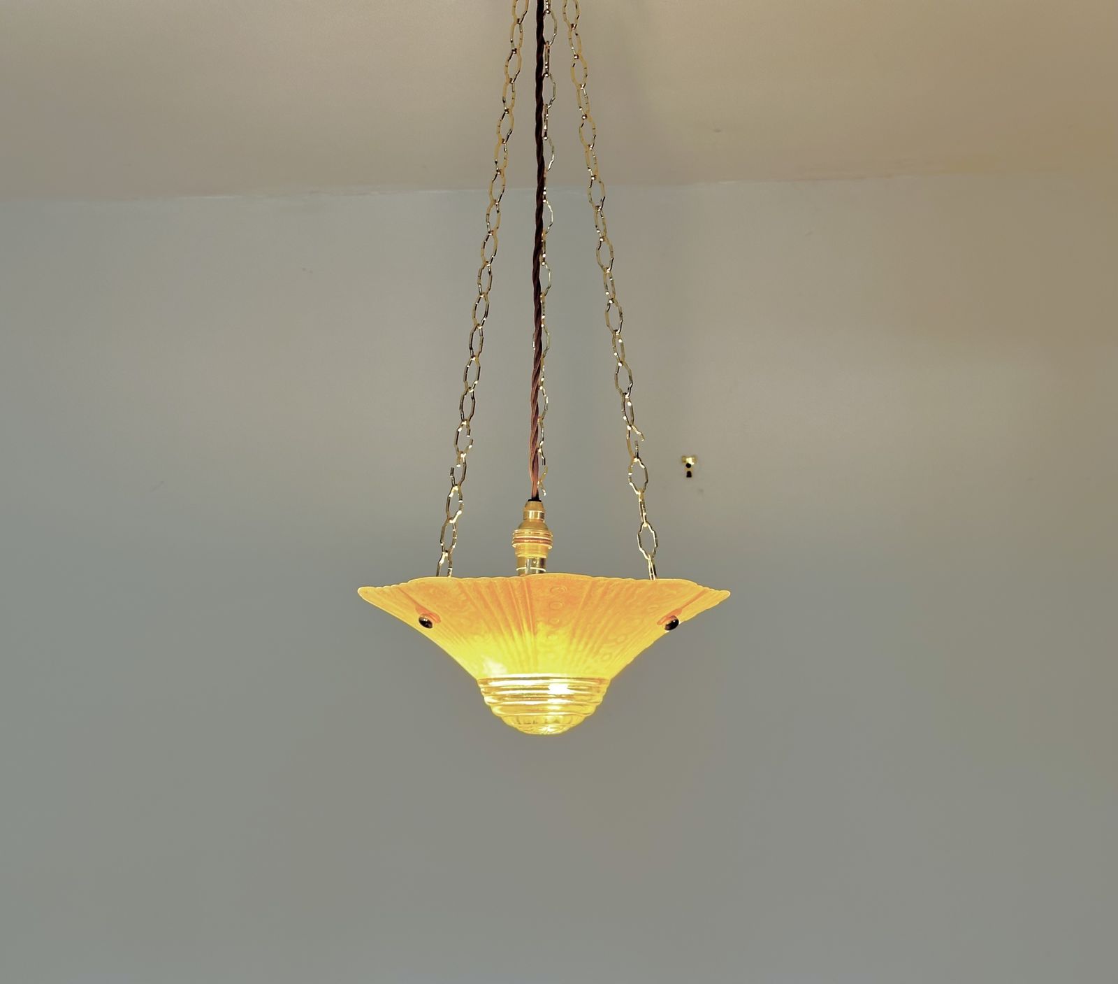 photo for sale Art Deco Period Fluted Glass Ceiling Plafonnier Restored And Ready To Be Placed.Circa 1930.