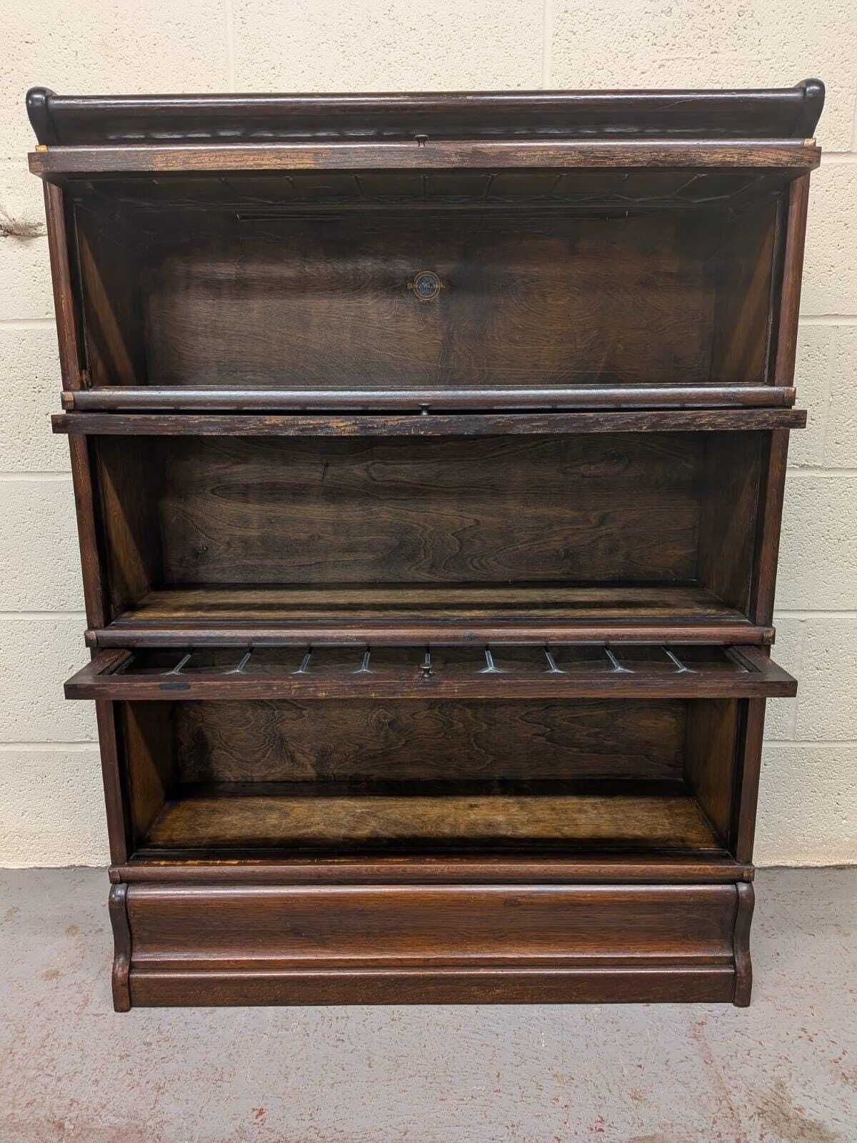 Victorian Globe Wernicke Oak Three Tier Barristers Bookcase photo vintage