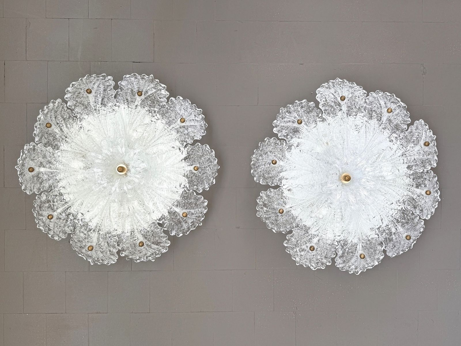 Italian Mid Century Flush Mount Chandelier With Grit Murano Glass, 1970s photo 1400.0