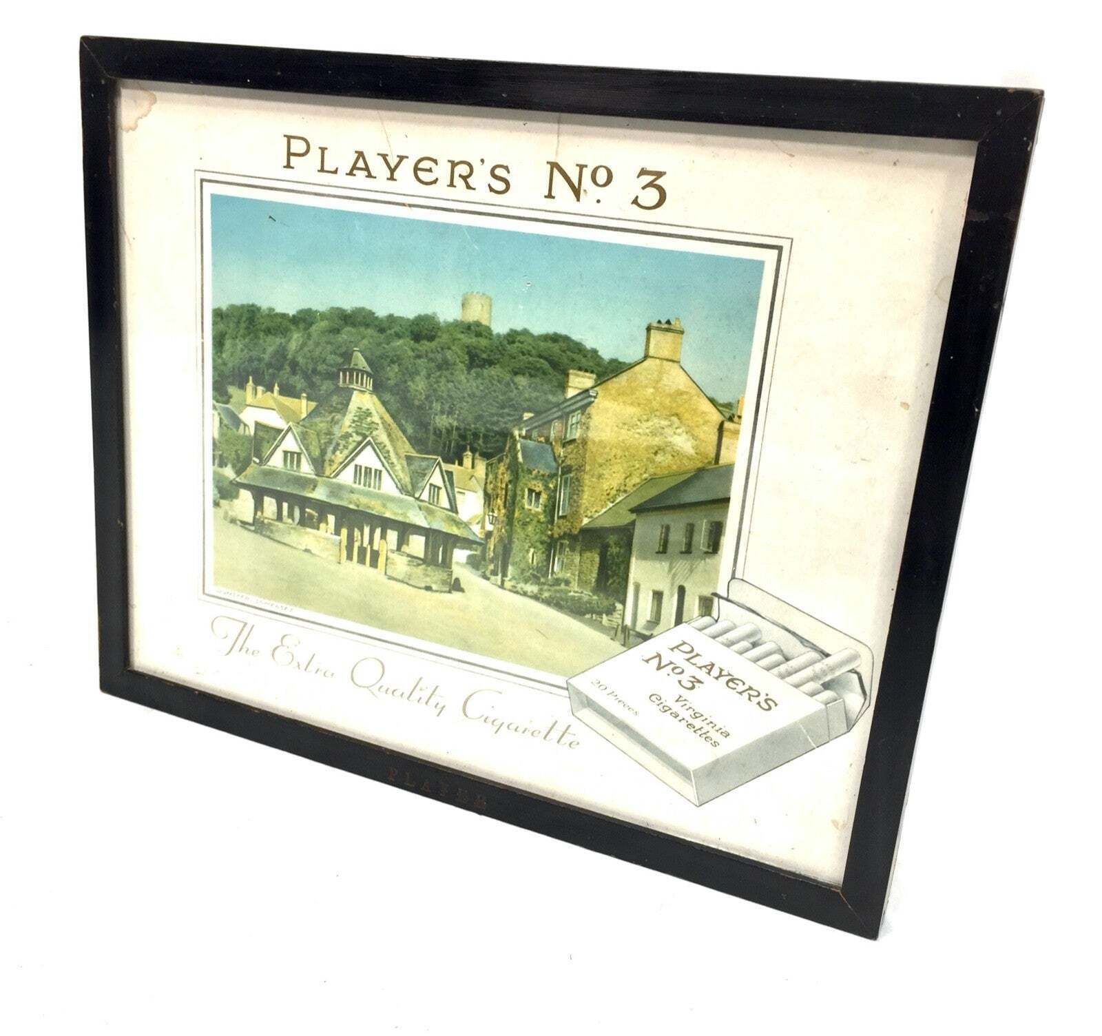 Antique Advertising Pair Of Original Framed Showcard’s Players No 3 Cigarettes photo Home Decor
