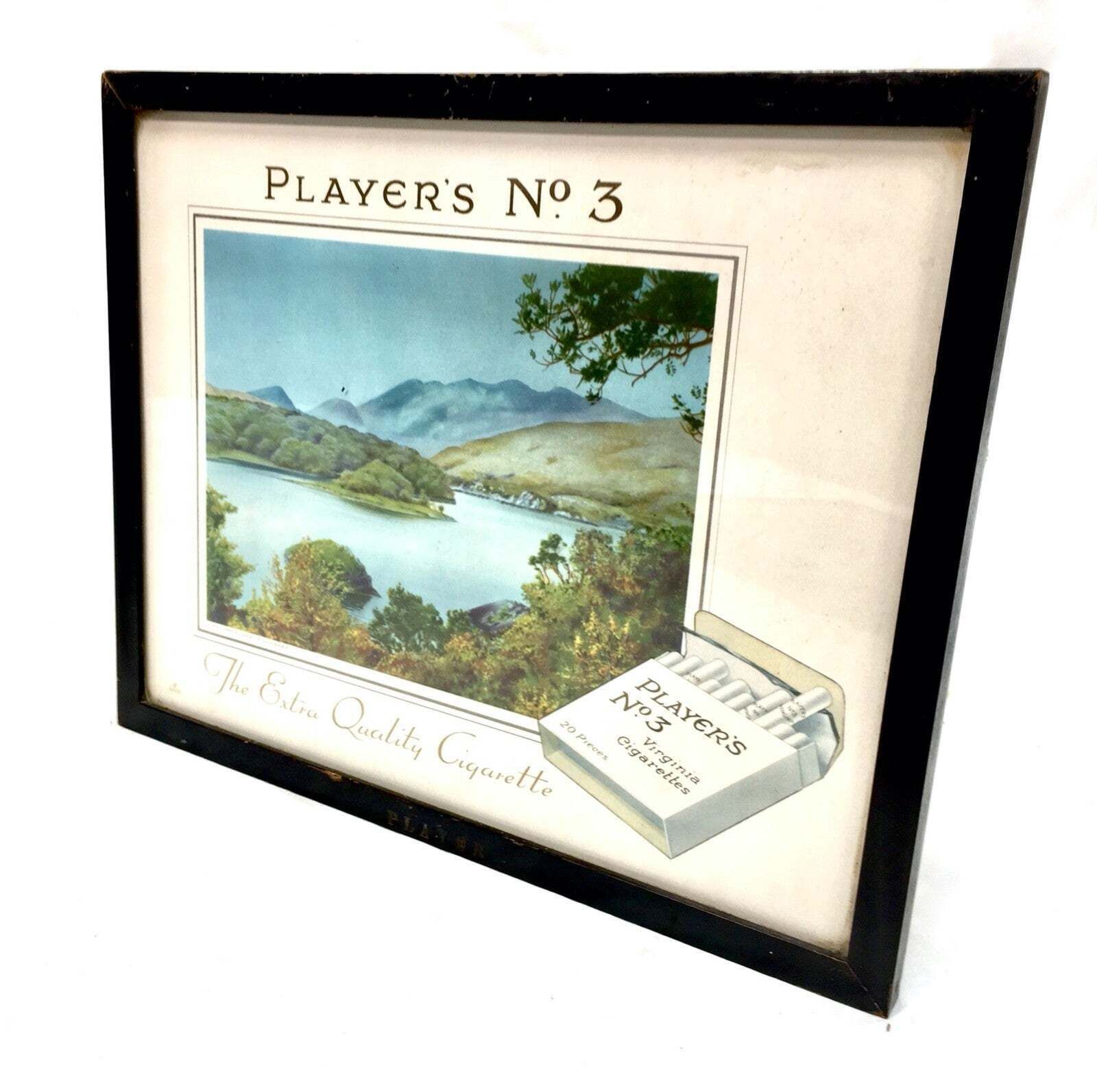 Antique Advertising Pair Of Original Framed Showcard’s Players No 3 Cigarettes photo vinterior