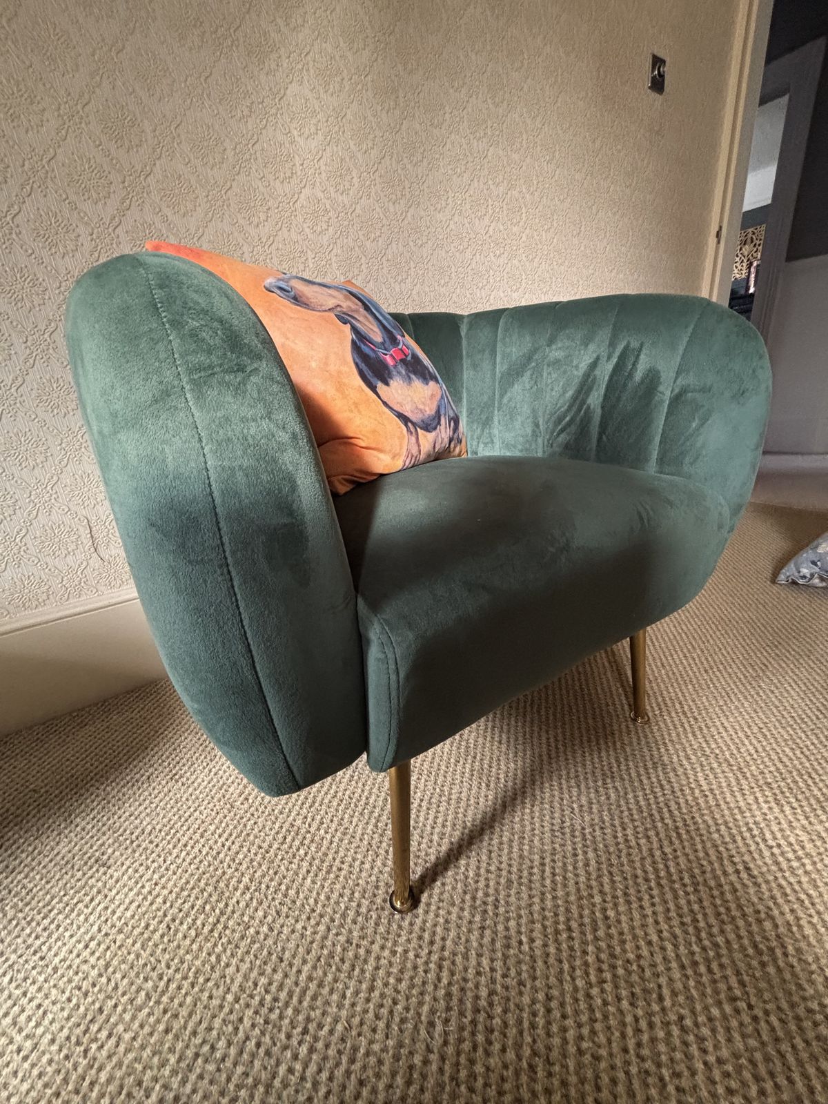 Modern Green Velvet Tub Armchair On Slender Gold Legs photo for sale