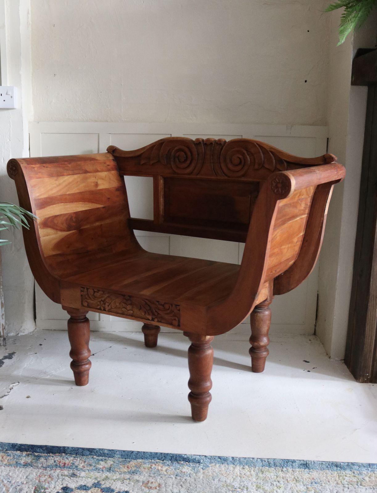Large Eastern Carved Throne Armchair Hardwood photo vintage