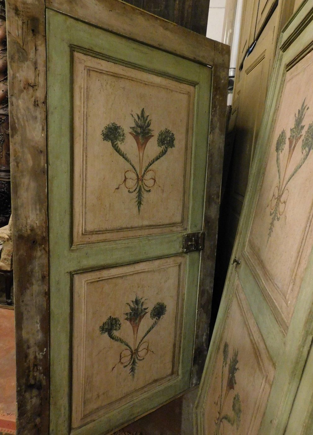 Set Of N.2 Doors Green And Pink With Frames, Hand Painted, Italy photo for sale