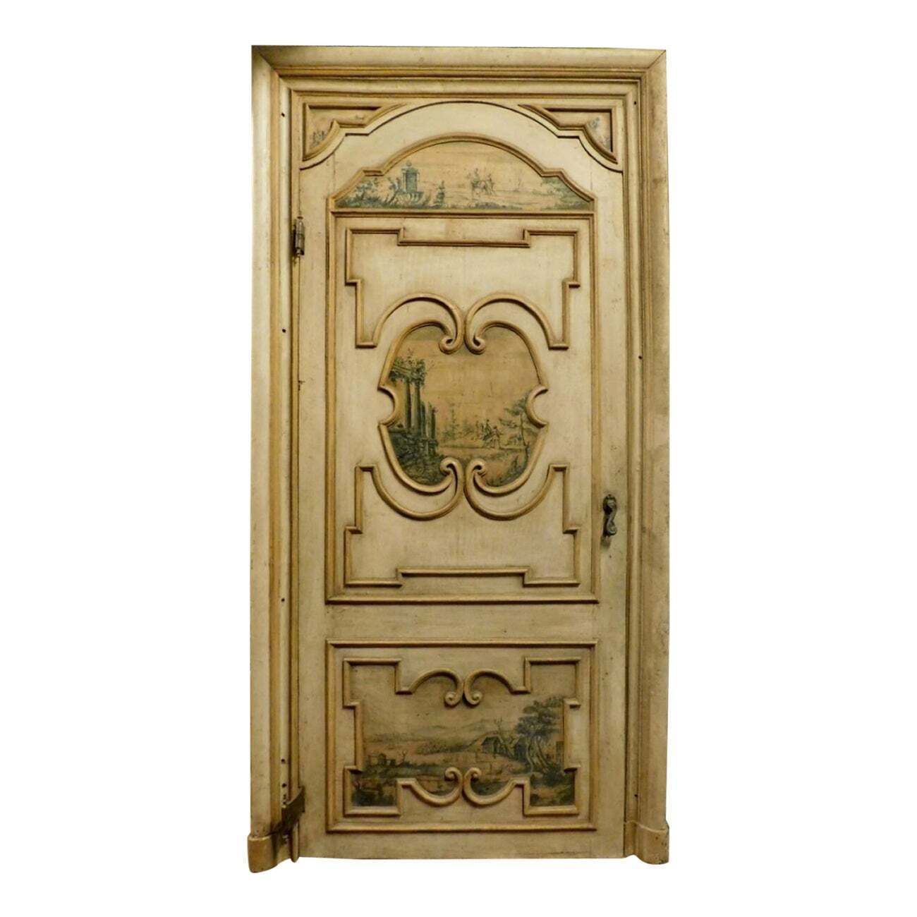 Painted Door With Frame, Decorated And Richly Painted Both Sides, '700 Italy