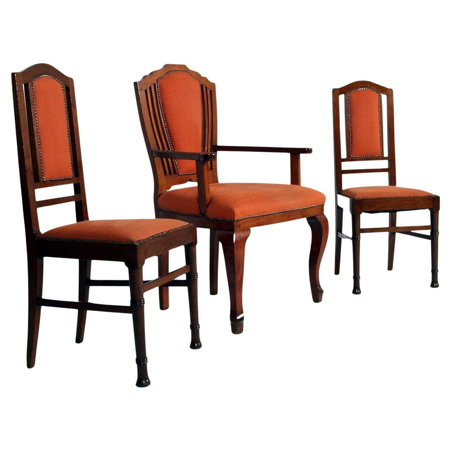 Set Of Three Italian Art Deco Walnut Chairs   Desk Or Vanity Seating, Circa 1930