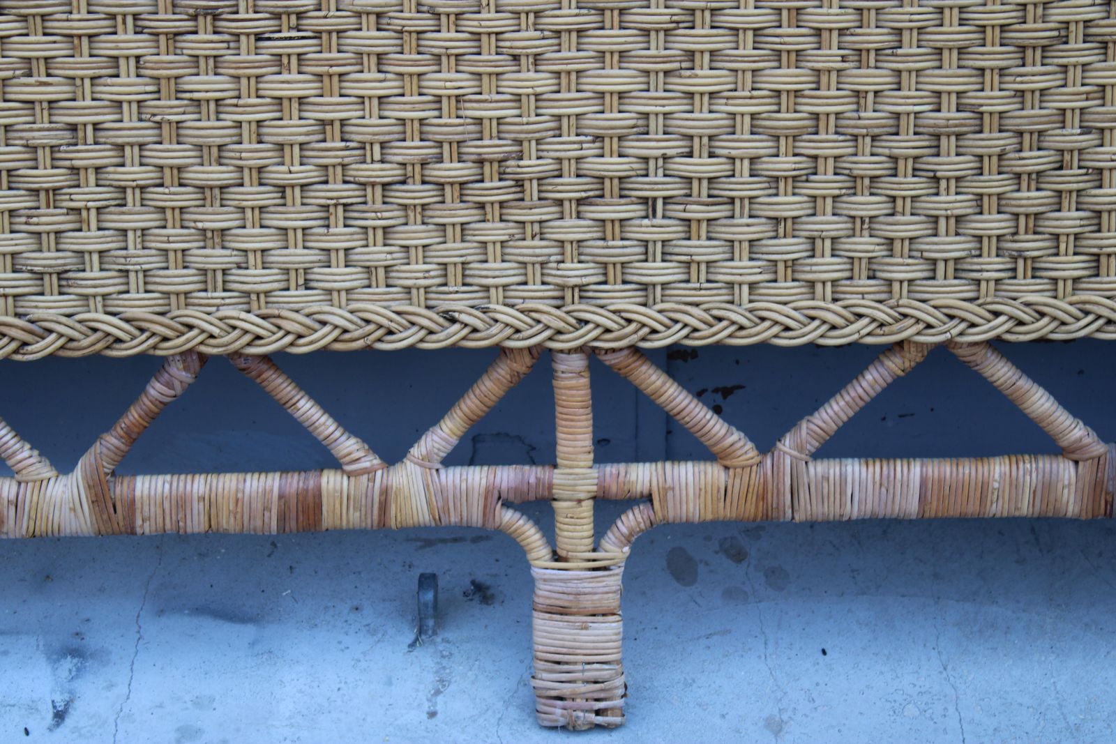 Italian Bamboo Wicker Bed Headboard 1970 Tommaso Barbi Italy photo for sale