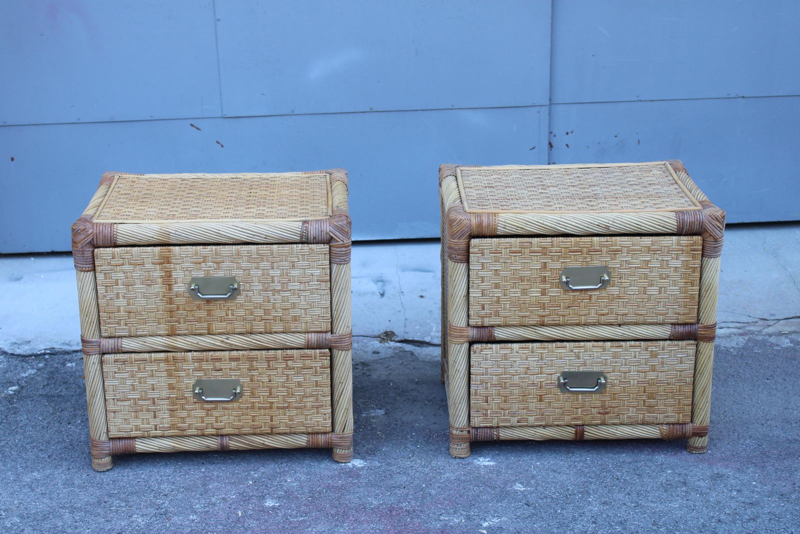 Pair Of Bedside Tables In Bamboo Wicker Italy 1970 Tommaso Barbi photo furniture