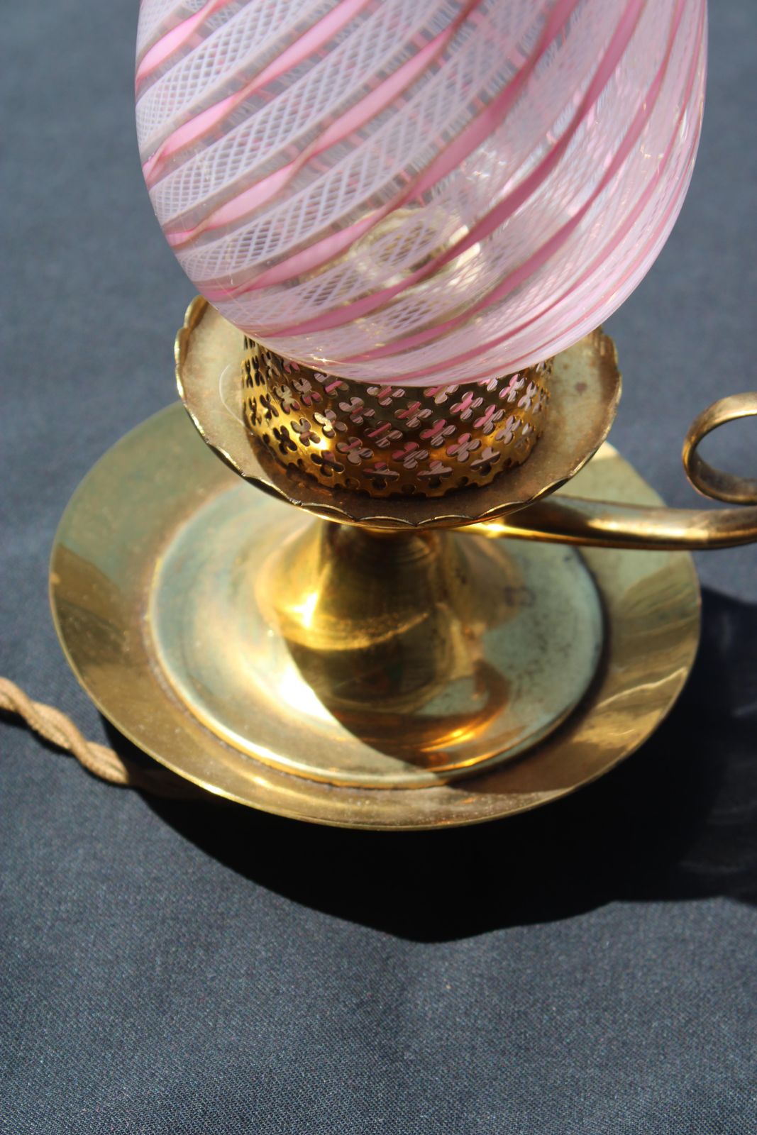 Pair Small Bedside Lamp Dino Martens For Toso 1950s Murano Pink Brass photo Lighting