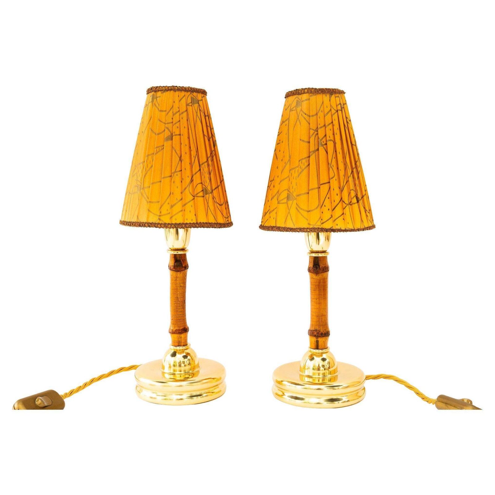 2x Rupert Nikoll Table Lamps With Original Fabric Shade Vienna Around 1950s