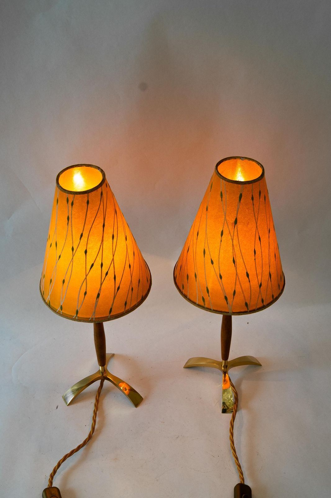 photo furniture 2x J.T.Kalmar Table Lamps With Original Shades Vienna Around 1950s