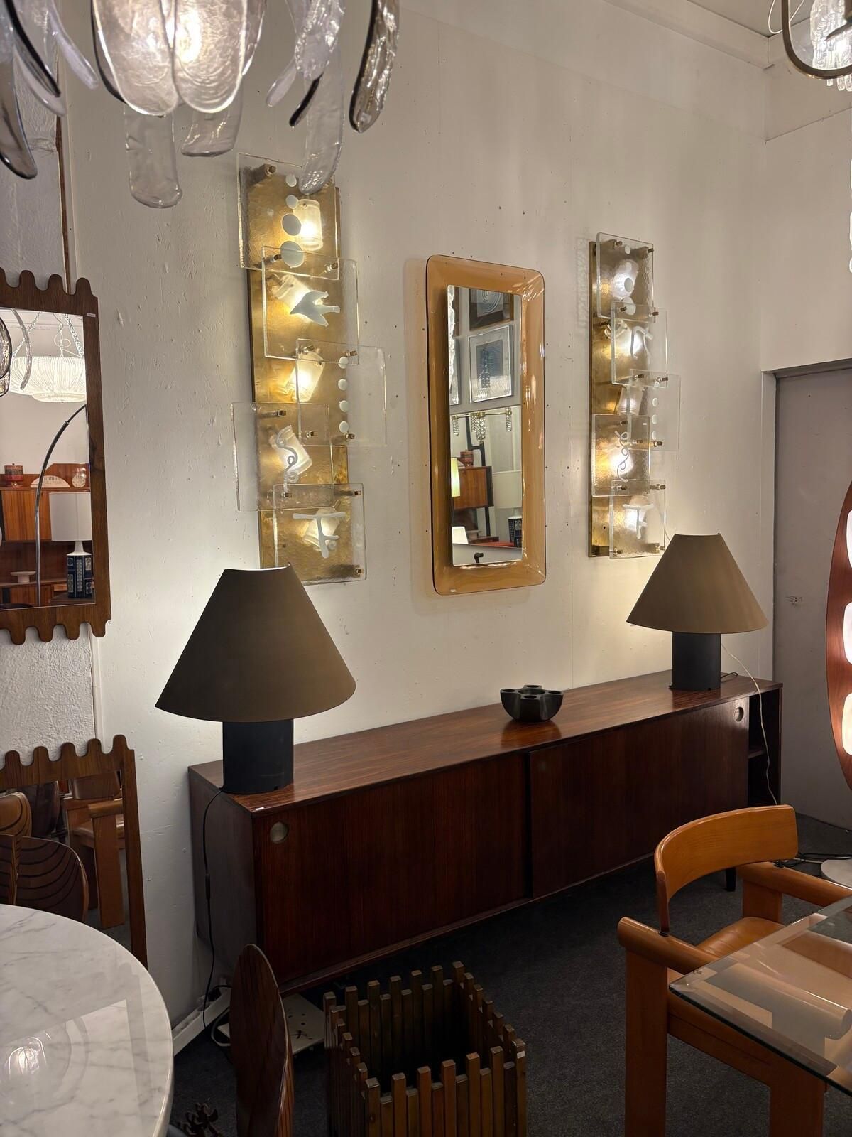 Mid Century Modern Pair Of Wall Lights, Glass And Brass, Italy photo for sale
