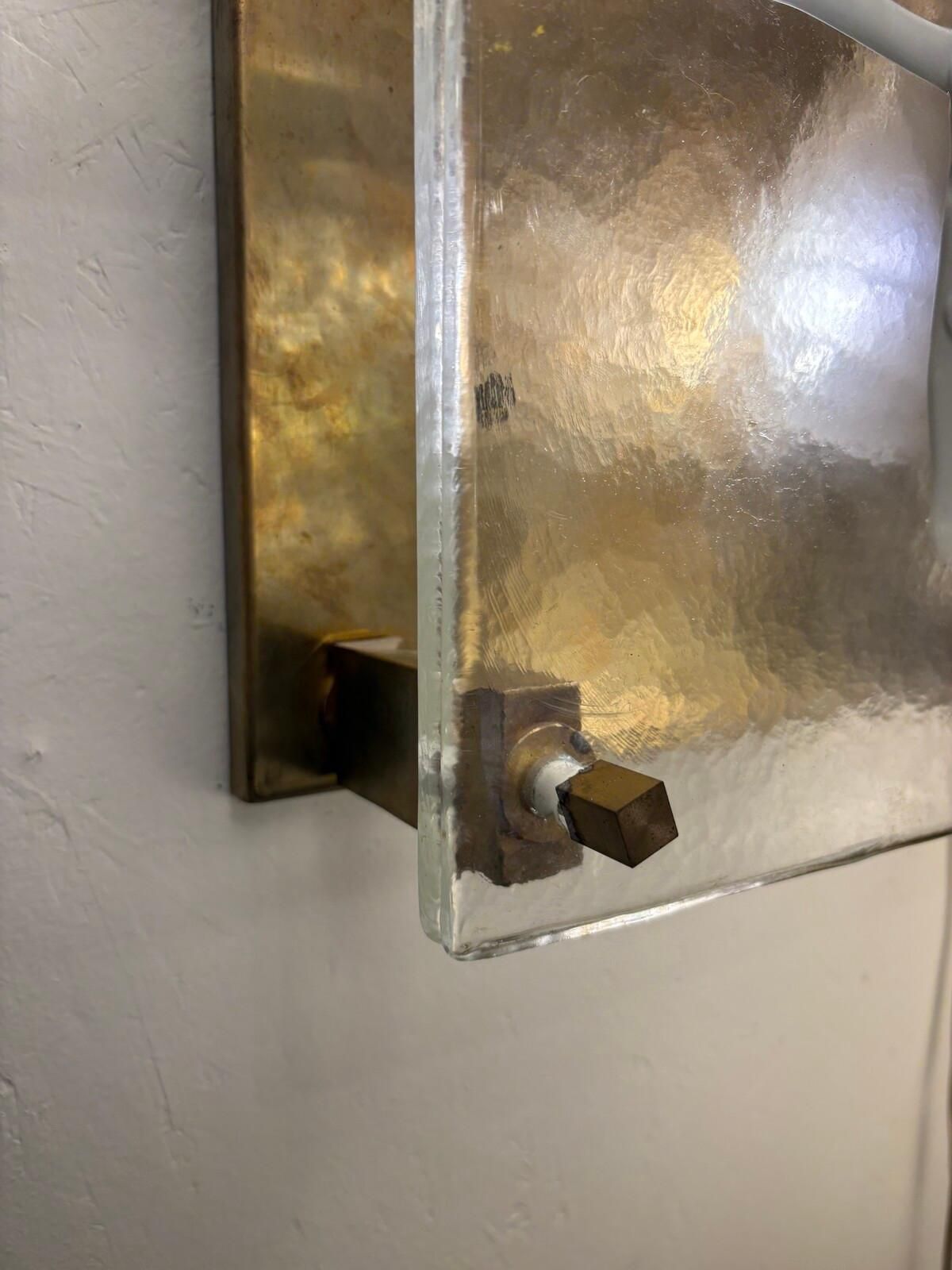 Mid Century Modern Pair Of Wall Lights, Glass And Brass, Italy photo vinterior