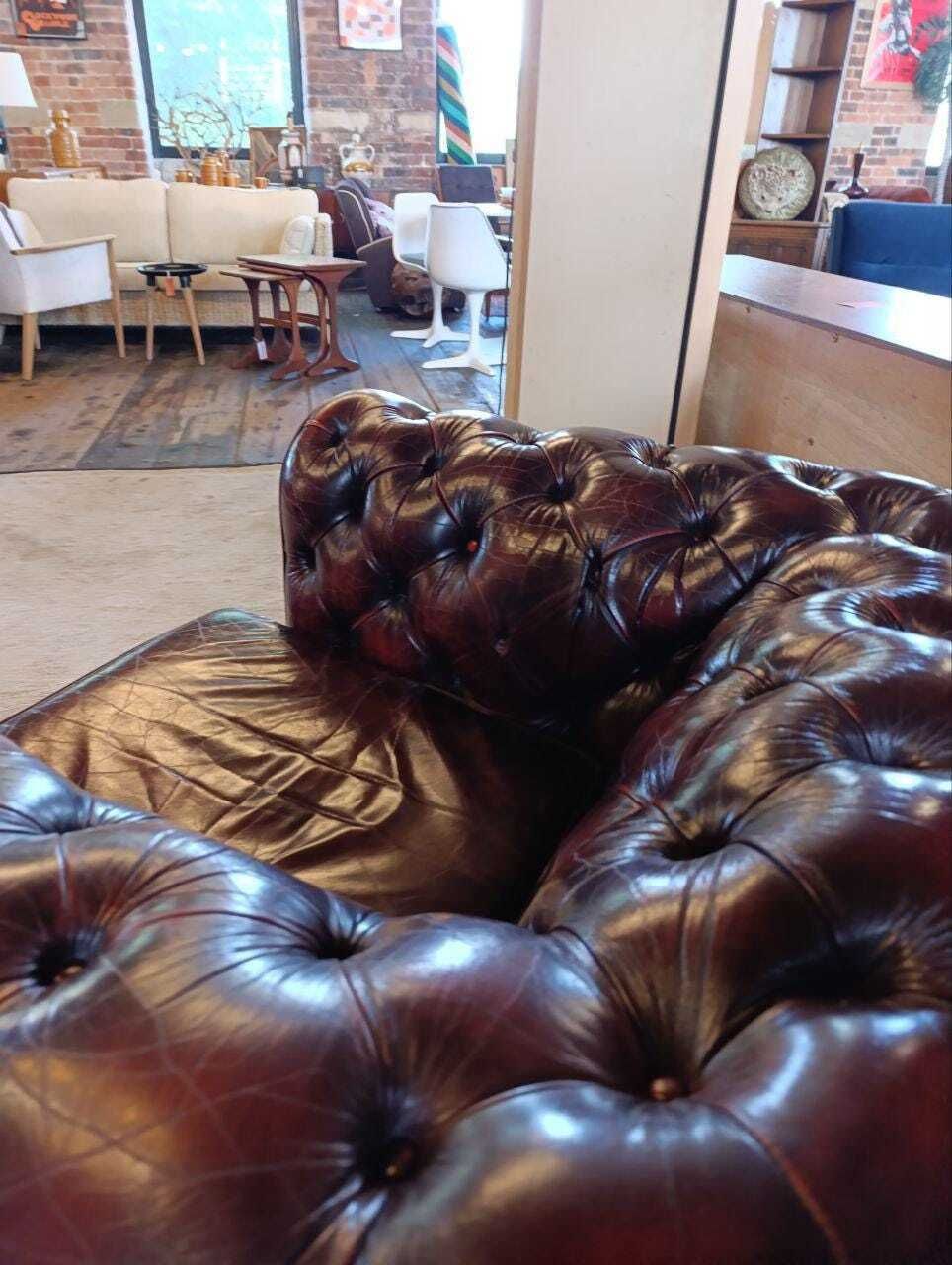 Vintage Chesterfield Club Chair   Oxblood Red Leather   Buttoned & Studded photo for sale