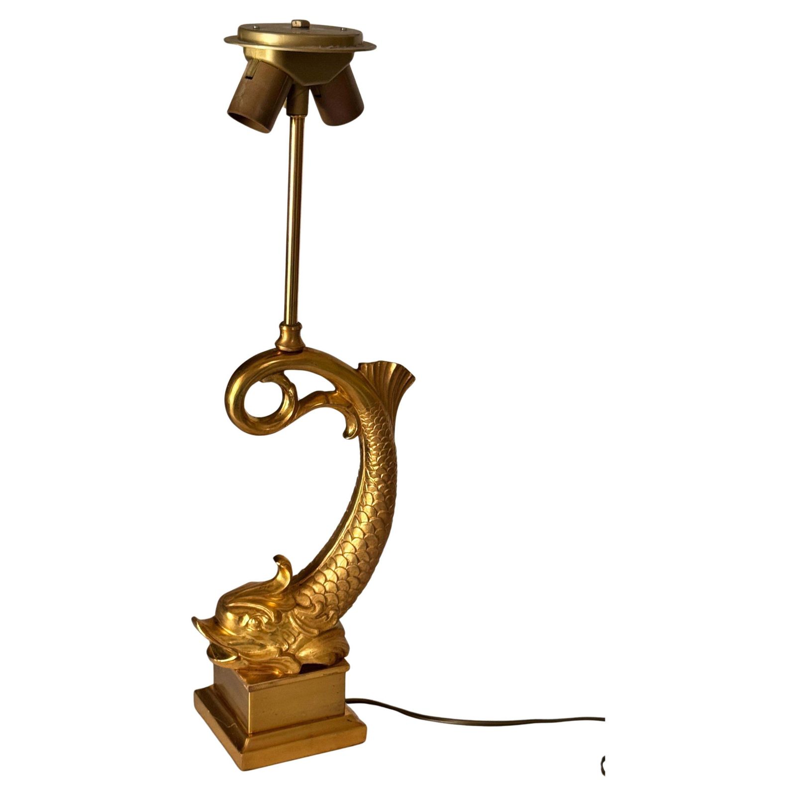 Large French Brass & Gilt Metal Fish Table Lamp – 1970s photo for sale