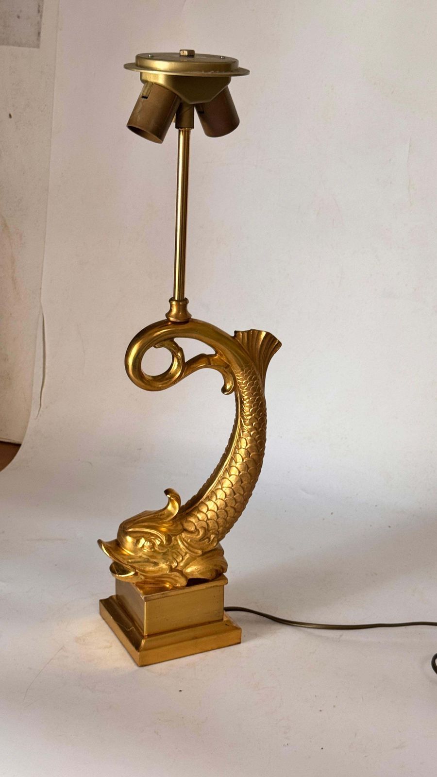 Large French Brass & Gilt Metal Fish Table Lamp – 1970s photo 569.0