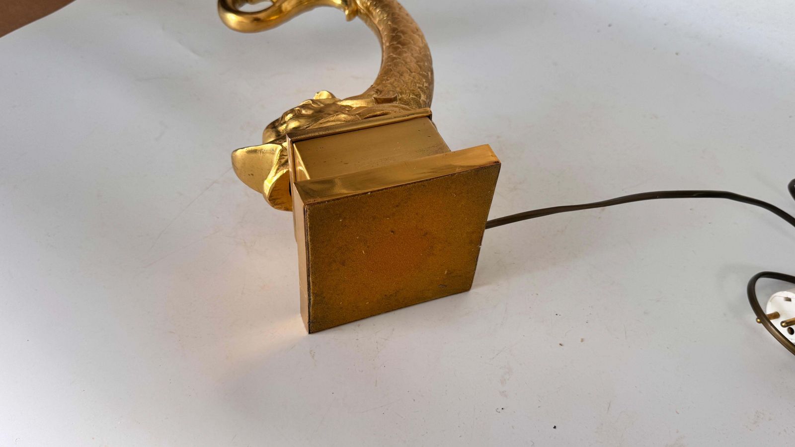 photo buy Large French Brass & Gilt Metal Fish Table Lamp – 1970s